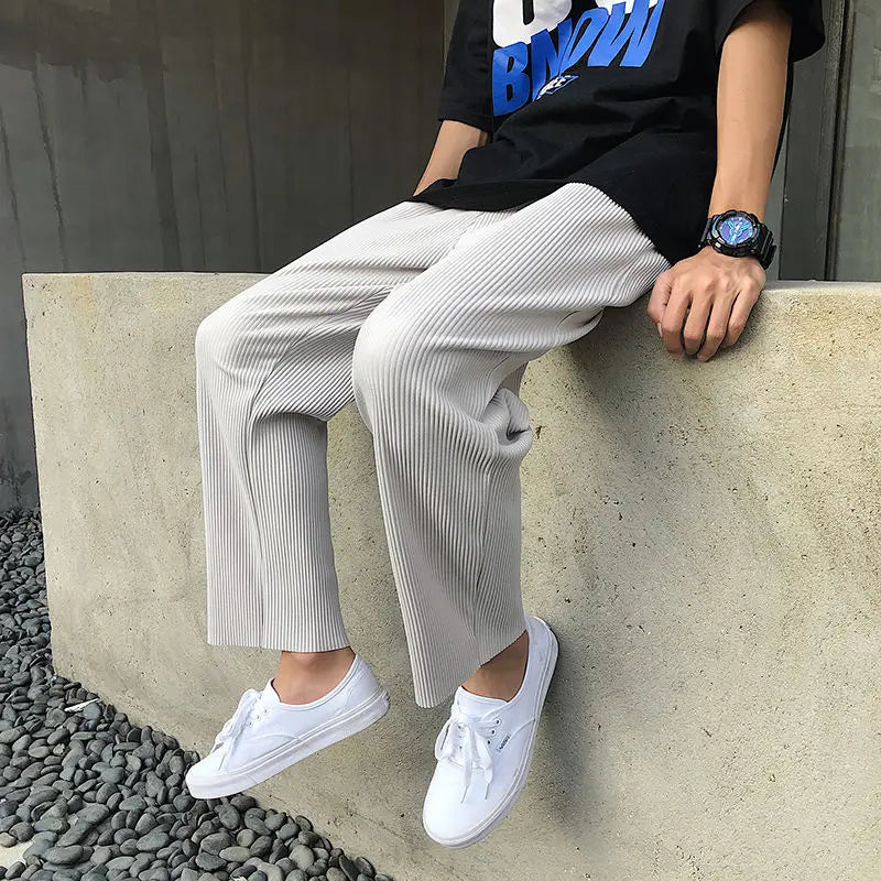 Uyuk Men's Casual Pleated Ankle-Length Pants