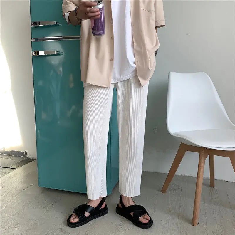 Uyuk Men's Casual Pleated Ankle-Length Pants