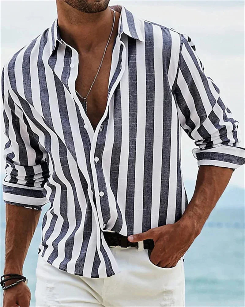 Men's Elegant Striped Long-Sleeve Shirt