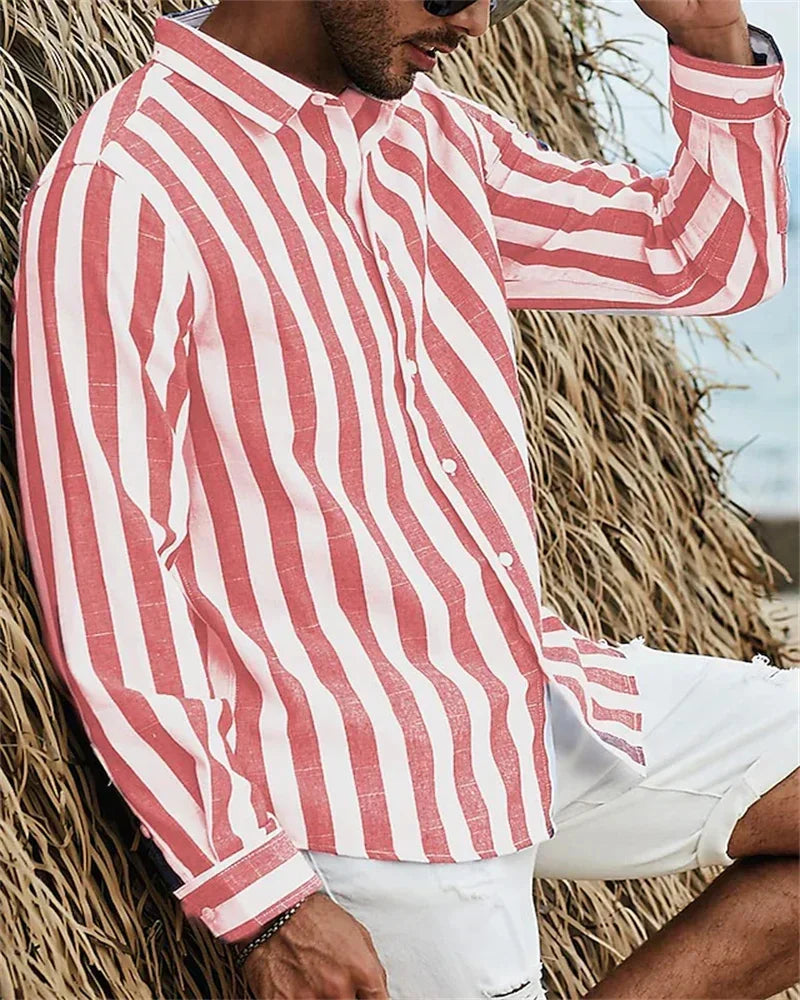 Men's Elegant Striped Long-Sleeve Shirt