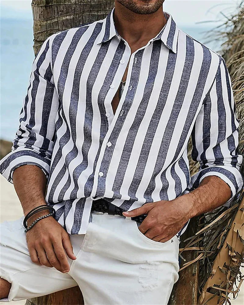 Men's Elegant Striped Long-Sleeve Shirt