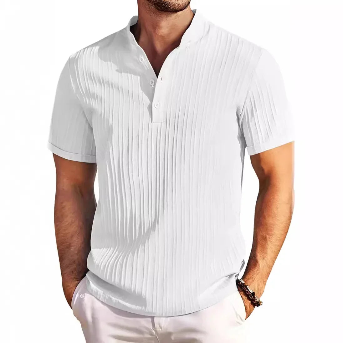 Stand Collar Striped Casual T-Shirt