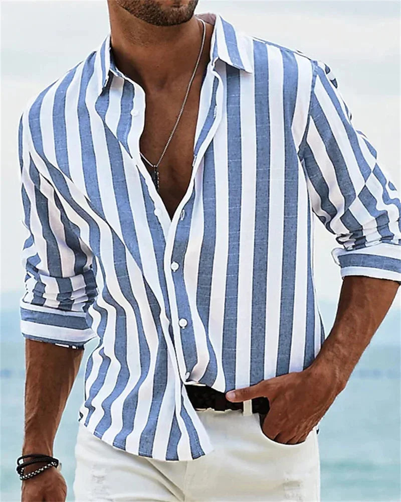 Men's Elegant Striped Long-Sleeve Shirt