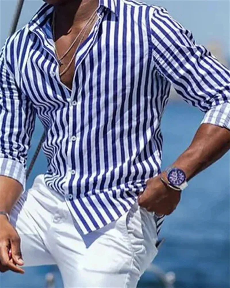 Men's Elegant Striped Long-Sleeve Shirt