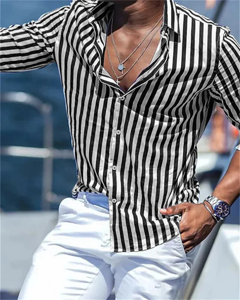 Men's Elegant Striped Long-Sleeve Shirt