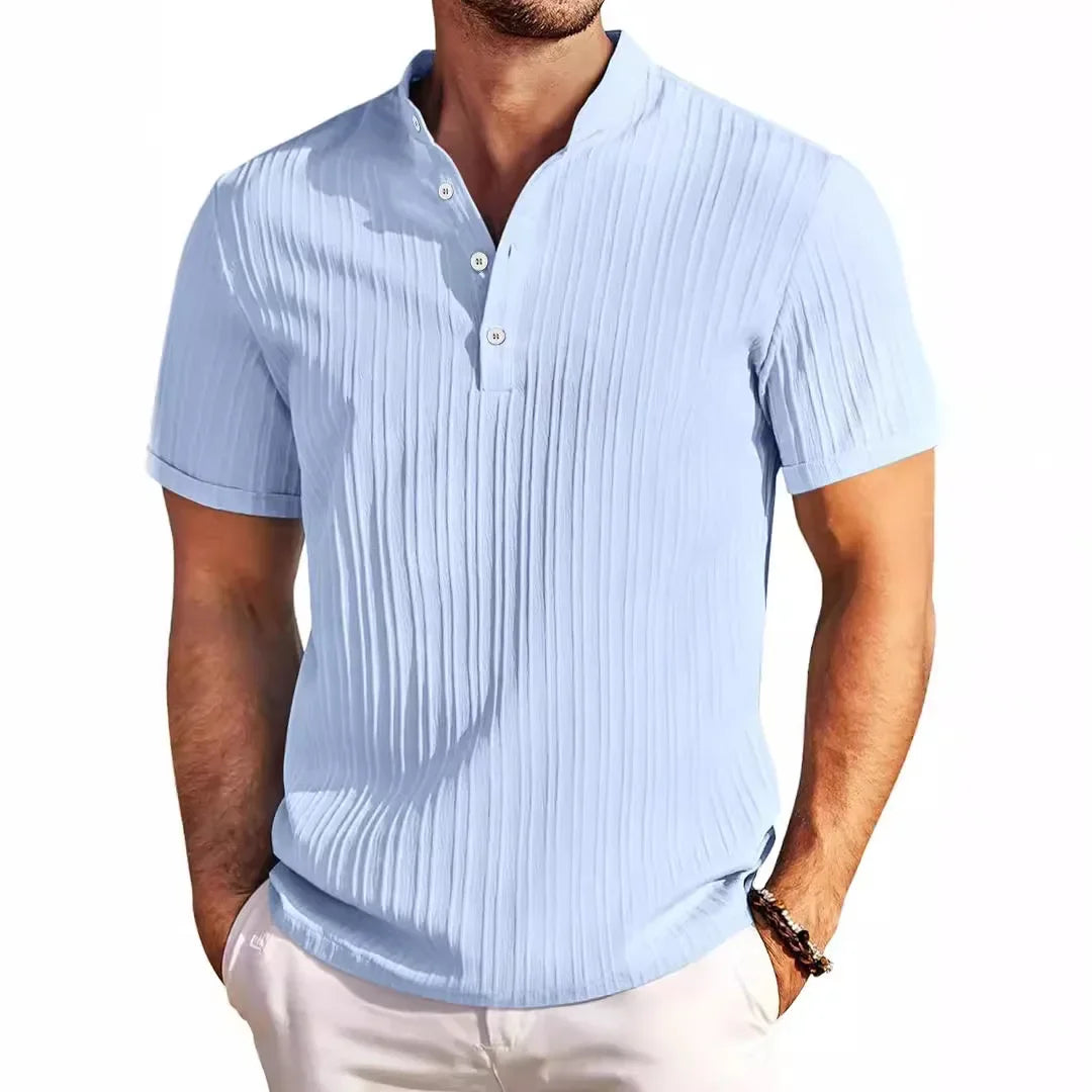 Stand Collar Striped Casual T-Shirt