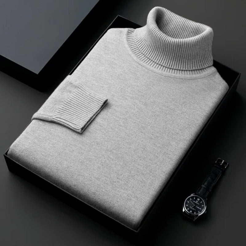 Sweatwear Mens Anti-pilling High Quality Knitted Turtleneck Sweater Slim Fit Long Sleeve Pullover Solid Color Trend Men Clothing