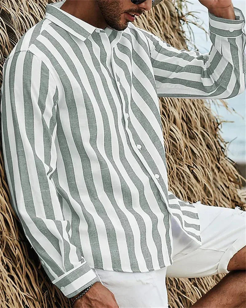 Men's Elegant Striped Long-Sleeve Shirt